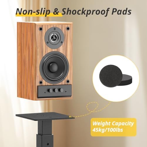 Adjustable Bookshelf Speaker Stands Pair  20 27 5 Inch All Metal Heavy Duty Holds 100lbs Universal for Surround Sound with Cable Management
