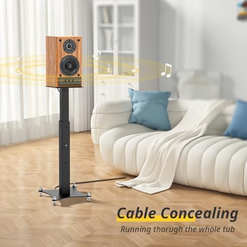 Adjustable Bookshelf Speaker Stands Pair  20 27 5 Inch All Metal Heavy Duty Holds 100lbs Universal for Surround Sound with Cable Management