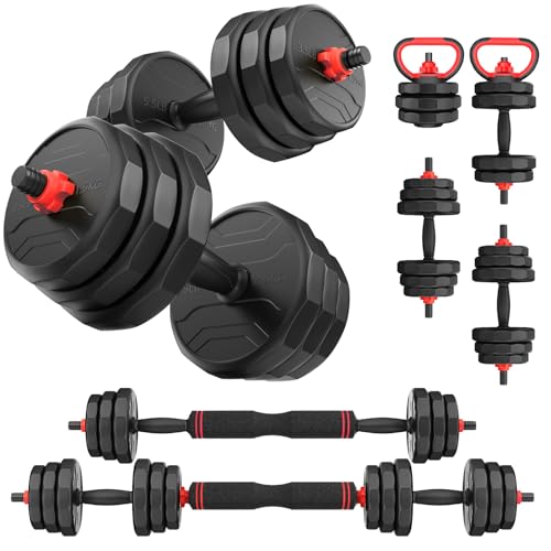 Adjustable Dumbbells  20/30/40/55/60/70/80/90lbs Free Weights Dumbbells Convertible 2 or 3 in 1 Set Used as Barbell  Kettlebells  A Pair of Lightweight for Home Gym