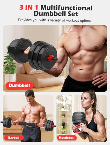Adjustable Dumbbells  20/30/40/55/60/70/80/90lbs Free Weights Dumbbells Convertible 2 or 3 in 1 Set Used as Barbell  Kettlebells  A Pair of Lightweight for Home Gym