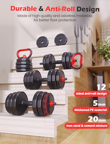 Adjustable Dumbbells  20/30/40/55/60/70/80/90lbs Free Weights Dumbbells Convertible 2 or 3 in 1 Set Used as Barbell  Kettlebells  A Pair of Lightweight for Home Gym