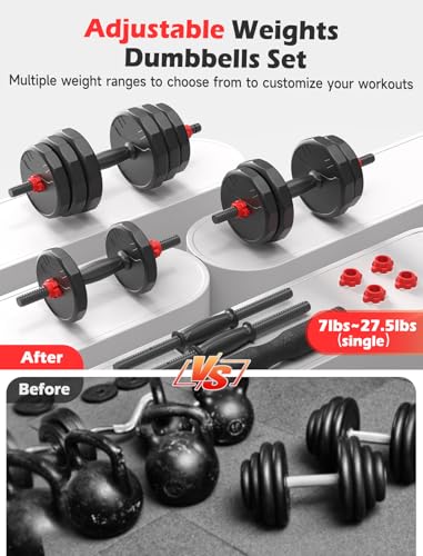 Adjustable Dumbbells  20/30/40/55/60/70/80/90lbs Free Weights Dumbbells Convertible 2 or 3 in 1 Set Used as Barbell  Kettlebells  A Pair of Lightweight for Home Gym