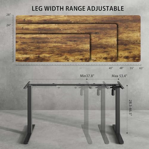 Adjustable Electric Standing Desk Frame  Height & Length Adjustable for 63 x 28 Tabletops  3 Preset Heights  Heavy Duty 154LBS Capacity  Black Ergonomic Sit Stand Desk Legs for Home Office
