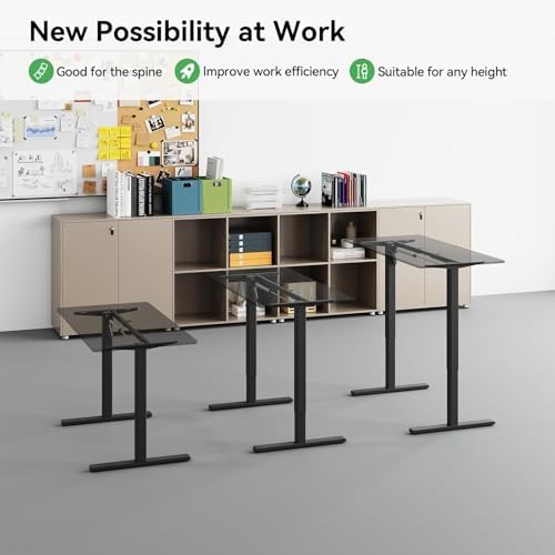 Adjustable Electric Standing Desk Frame  Height & Length Adjustable for 63 x 28 Tabletops  3 Preset Heights  Heavy Duty 154LBS Capacity  Black Ergonomic Sit Stand Desk Legs for Home Office