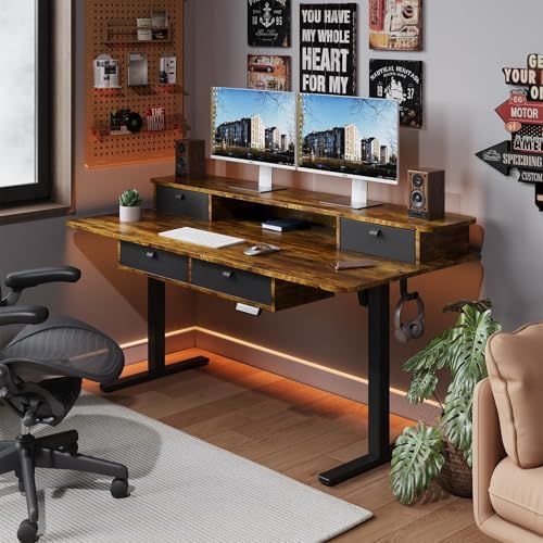 Adjustable Electric Standing Desk Frame  Height & Length Adjustable for 63 x 28 Tabletops  3 Preset Heights  Heavy Duty 154LBS Capacity  Black Ergonomic Sit Stand Desk Legs for Home Office