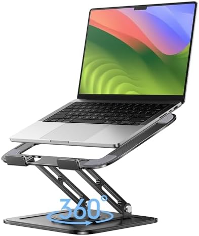 Adjustable Laptop Stand  Computer Stand with 360 Rotating Base  Ergonomic Laptop Riser Mount for Desk Foldable Protable Computer Desk Fits with MacBook Pro Air  10 16    Black