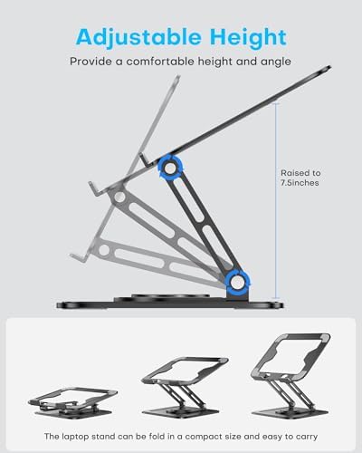 Adjustable Laptop Stand  Computer Stand with 360 Rotating Base  Ergonomic Laptop Riser Mount for Desk Foldable Protable Computer Desk Fits with MacBook Pro Air  10 16    Black
