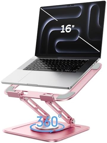 Adjustable Laptop Stand  Computer Stand with 360 Rotating Base  Ergonomic Laptop Riser Mount for Desk Foldable Protable Computer Desk Fits with MacBook Pro Air  10 16    Black