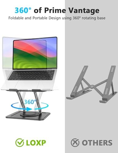 Adjustable Laptop Stand  Computer Stand with 360 Rotating Base  Ergonomic Laptop Riser Mount for Desk Foldable Protable Computer Desk Fits with MacBook Pro Air  10 16    Black
