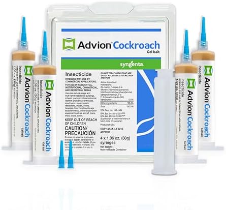 Gel Advion para Cucarachas, 4 Tubos x 30 Gramos, 1 Péndulo y 2 Puntas, Control de Plagas de Cucarachas Alemanas, Uso en Interiores y Exteriores, Gel Matacucarachas para Especies Americanas, Alemanas y