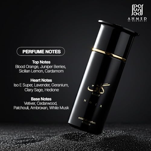 Ahmed Al Maghribi Kaaf Noir Extrait De Parfum 3 4 Oz   Luxury Unisex Long Lasting Perfume for Men & Women   Citrus Woody Aromatic Fragrance with Vetiver  Lavender  Musk   Premium Arabic Perfume