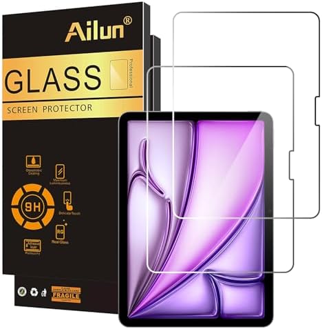 Ailun Screen Protector for iPad Air 11 Inch 2026/2025/2024  8/7/6th Gen M4/M3/M2   iPad Pro 11 inch 2025/2024  6/5th Gen M5/M4  Tempered Glass Face ID Apple Pencil Compatible Case Friendly 2 Pack