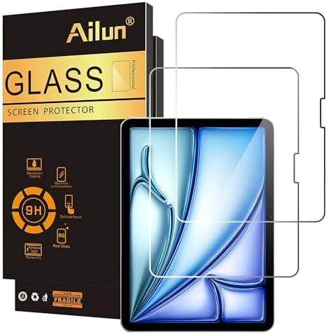 Ailun Screen Protector for iPad Air 11 Inch 2026/2025/2024  8/7/6th Gen M4/M3/M2   iPad Pro 11 inch 2025/2024  6/5th Gen M5/M4  Tempered Glass Face ID Apple Pencil Compatible Case Friendly 2 Pack