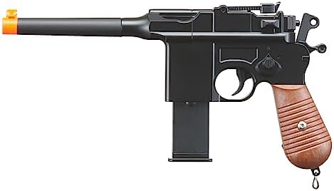 Airsoft Classic Mauser C96 World War II Spring Metal Airsoft Pistol with Two Magazines  Black