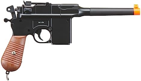 Airsoft Classic Mauser C96 World War II Spring Metal Airsoft Pistol with Two Magazines  Black