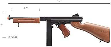 Airsoft Tommy Thompson Durable Submachine Gun WW2 Chicago Typewriter Full Auto SMG AEG with Extra Stick Magazines  Battery and Charger
