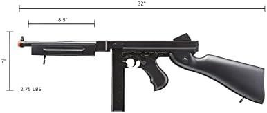 Airsoft Tommy Thompson Durable Submachine Gun WW2 Chicago Typewriter Full Auto SMG AEG with Extra Stick Magazines  Battery and Charger