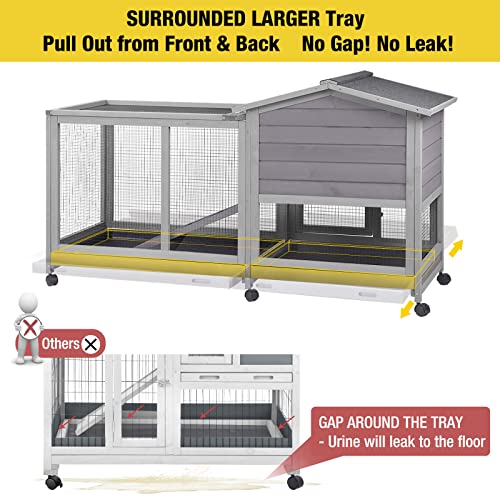 Aivituvin Rabbit Hutch Outdoor Indoor Rabbit Cage Chikcen Coop with Casters Guinea Pig Cage with 3 Deep No Leakage Pull Out Tray Waterproof Roof