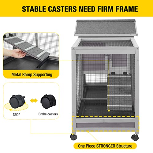 Aivituvin Rabbit Hutch Outdoor Indoor Rabbit Cage Chikcen Coop with Casters Guinea Pig Cage with 3 Deep No Leakage Pull Out Tray Waterproof Roof