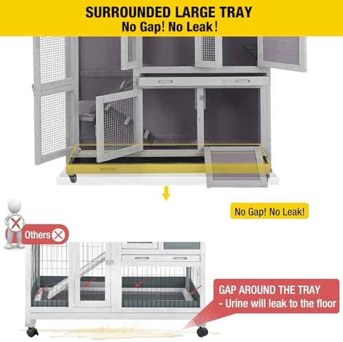 Aivituvin Two Story Rabbit Hutch Bunny Cage with Wheels  Indoor Outdoor Guinea Pig Cage with 2 Deep No Leak Tray