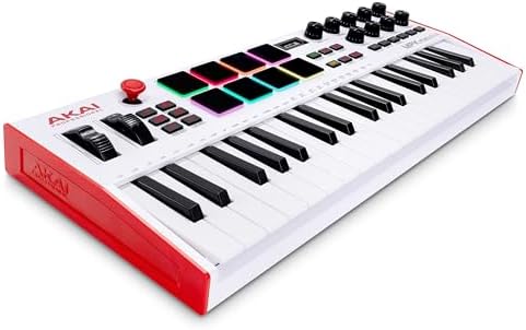 Akai Professional MPK Mini Plus   USB MIDI Keyboard Controller with 37 Mini Keys  8 MPC Pads  Sequencer  MIDI/CV/Gate I/O and Native Instruments Sound Package  White Limited Edition