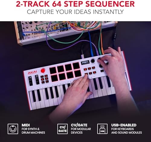 Akai Professional MPK Mini Plus   USB MIDI Keyboard Controller with 37 Mini Keys  8 MPC Pads  Sequencer  MIDI/CV/Gate I/O and Native Instruments Sound Package  White Limited Edition