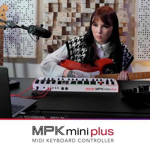 Akai Professional MPK Mini Plus   USB MIDI Keyboard Controller with 37 Mini Keys  8 MPC Pads  Sequencer  MIDI/CV/Gate I/O and Native Instruments Sound Package  White Limited Edition