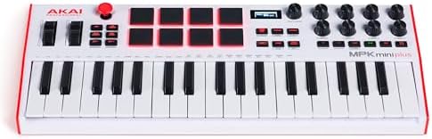 Akai Professional MPK Mini Plus   USB MIDI Keyboard Controller with 37 Mini Keys  8 MPC Pads  Sequencer  MIDI/CV/Gate I/O and Native Instruments Sound Package  White Limited Edition