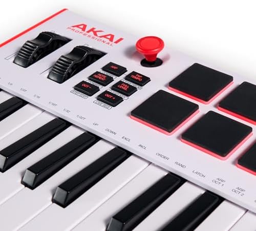 Akai Professional MPK Mini Plus   USB MIDI Keyboard Controller with 37 Mini Keys  8 MPC Pads  Sequencer  MIDI/CV/Gate I/O and Native Instruments Sound Package  White Limited Edition