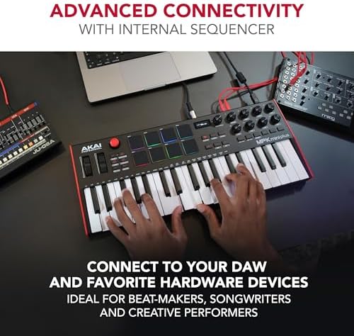 Akai Professional MPK Mini Plus   USB MIDI Keyboard Controller with 37 Mini Keys  8 MPC Pads  Sequencer  MIDI/CV/Gate I/O and Native Instruments Sound Package  White Limited Edition