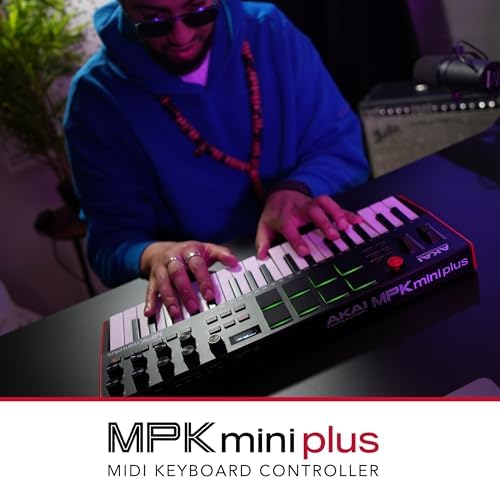 Akai Professional MPK Mini Plus   USB MIDI Keyboard Controller with 37 Mini Keys  8 MPC Pads  Sequencer  MIDI/CV/Gate I/O and Native Instruments Sound Package  White Limited Edition