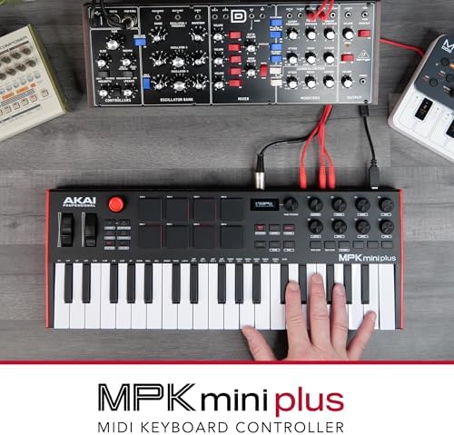 Akai Professional MPK Mini Plus   USB MIDI Keyboard Controller with 37 Mini Keys  8 MPC Pads  Sequencer  MIDI/CV/Gate I/O and Native Instruments Sound Package  White Limited Edition