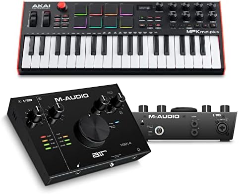 Akai Professional MPK Mini Plus   USB MIDI Keyboard Controller with 37 Mini Keys  8 MPC Pads  Sequencer  MIDI/CV/Gate I/O and Native Instruments Sound Package  White Limited Edition