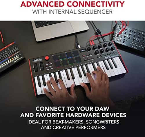Akai Professional MPK Mini Plus   USB MIDI Keyboard Controller with 37 Mini Keys  8 MPC Pads  Sequencer  MIDI/CV/Gate I/O and Native Instruments Sound Package  White Limited Edition