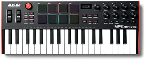 Akai Professional MPK Mini Plus   USB MIDI Keyboard Controller with 37 Mini Keys  8 MPC Pads  Sequencer  MIDI/CV/Gate I/O and Native Instruments Sound Package  White Limited Edition