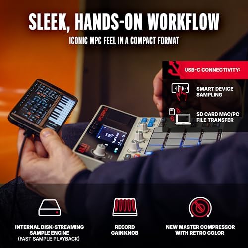 Akai Professional MPC Sample Standalone Portable Sampler  Sequencer and Effects Processor  with Rechargeable Battery  USB C  Built in Speaker and Microphone