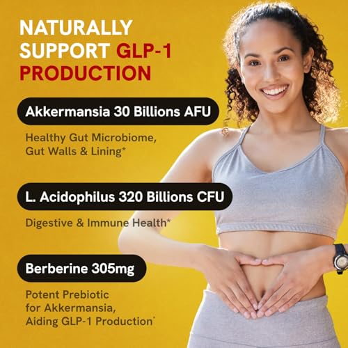 Akkermansia Muciniphila Probiotics 320 mil millones de UFC | GLP-1 probiótico y prebiótico | Probióticos Akkermansia para la salud intestinal | Cápsulas de fibra prebiótica de inulina Astaxantina y