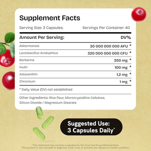 Akkermansia Muciniphila Probiotics 320 mil millones de UFC | GLP-1 probiótico y prebiótico | Probióticos Akkermansia para la salud intestinal | Cápsulas de fibra prebiótica de inulina Astaxantina y