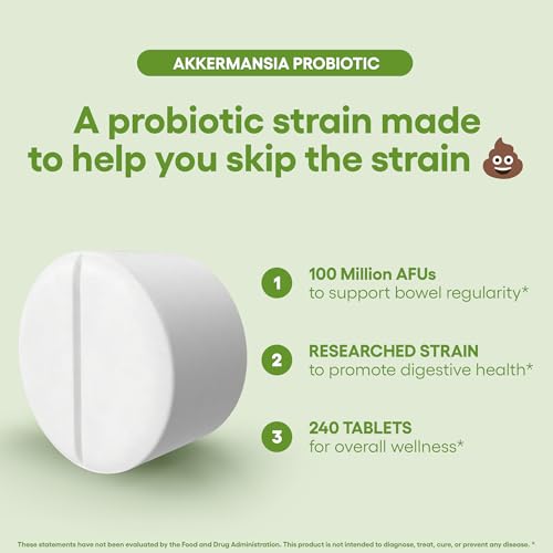 Suplemento probiótico de Akkermansia Muciniphila, 240 comprimidos, 100 millones de AFU. Probióticos para hombres y mujeres que favorecen la salud digestiva e intestinal (240 comprimidos, Akkermansia Muciniphila).