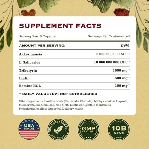 Akkermansia Muciniphila Probiotics and Prebiotics   GLP 1 Booster w/Lactobacillus Salivarius   Fiber Supplement Gut Health & Digestive Health   Women Probiotic Akkermansia Light  4