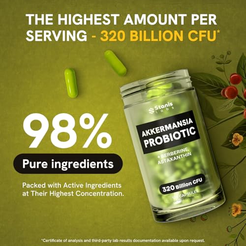 Akkermansia Muciniphila Probiotics 320 mil millones de UFC | GLP-1 probiótico y prebiótico | Probióticos Akkermansia para la salud intestinal | Cápsulas de fibra prebiótica de inulina Astaxantina y