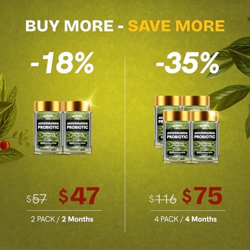 Akkermansia Muciniphila Probiotics 320 Billion CFU  Probiotic and Prebiotic   Akkermansia Probiotics for gut health   Inulin Prebiotic Fiber Capsules Astaxanthin & Berberine & Chromium 480 caps 4 pack