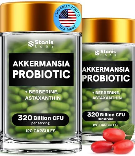 Akkermansia Muciniphila Probiotics 320 Billion CFU  Probiotic and Prebiotic   Akkermansia Probiotics for gut health   Inulin Prebiotic Fiber Capsules Astaxanthin & Berberine & Chromium 480 caps 4 pack