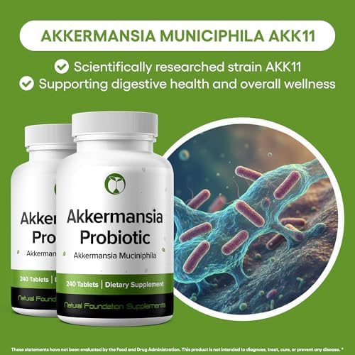 Akkermansia Muciniphila Probiotic Supplement 240 Tablets 100 Million AFU Probiotics for Men & Women Supports Intestinal Digestive & Gut Health  240  Akkermansia Muciniphila