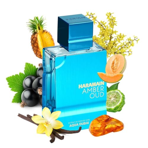 Al Haramain Amber Oud Eau de Parfum   Aqua Dubai   Oud Cologne   ATOMIZER   Mens Perfume for Men  Bergamot  Green Notes  Mandarin  Melon  Pineapple  Amber  Vanilla  Musk  Mens Fragrances  3 4oz