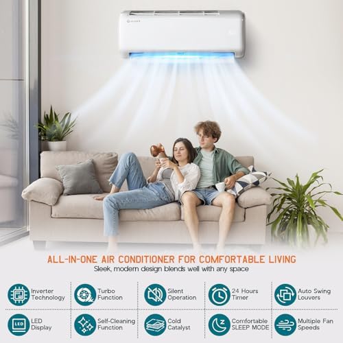 Albott 18000 BTU Mini Split Air Conditioner Heat Pump  Ductless Inverter AC  Cools up to 1250 Sq  Ft  Energy Efficient with Self Cleaning  SEER2 19  220V  Ideal for Home  Office