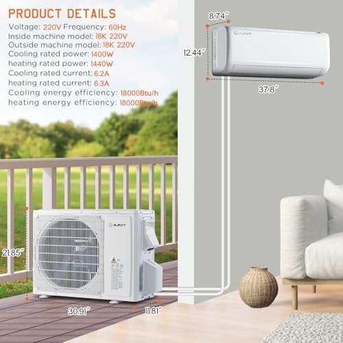Albott 18000 BTU Mini Split Air Conditioner Heat Pump  Ductless Inverter AC  Cools up to 1250 Sq  Ft  Energy Efficient with Self Cleaning  SEER2 19  220V  Ideal for Home  Office