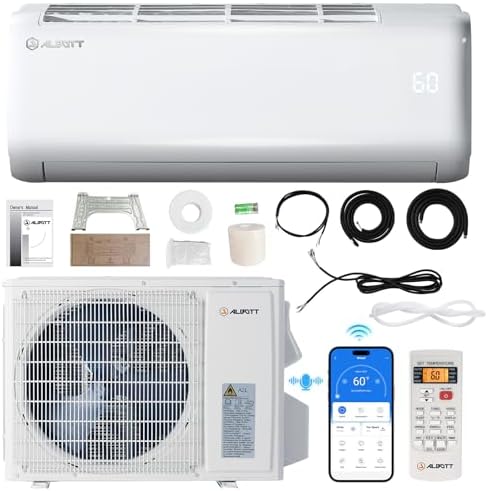 Albott 18000 BTU Mini Split Air Conditioner Heat Pump  Ductless Inverter AC  Cools up to 1250 Sq  Ft  Energy Efficient with Self Cleaning  SEER2 19  220V  Ideal for Home  Office