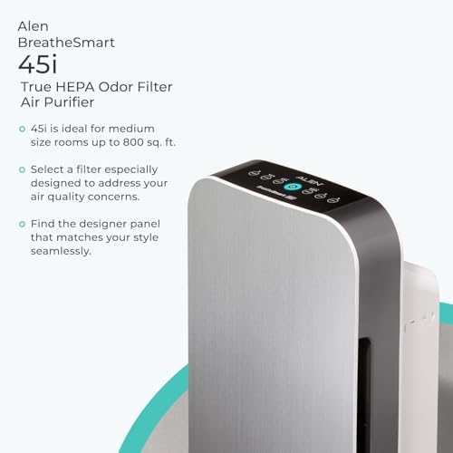 Alen Air Purifier BreatheSmart 45i HEPA with Odor Filter for Large Rooms up to 1900 Sq  Ft    Perfect for Bedrooms & Home Offices   Captures Dust   White