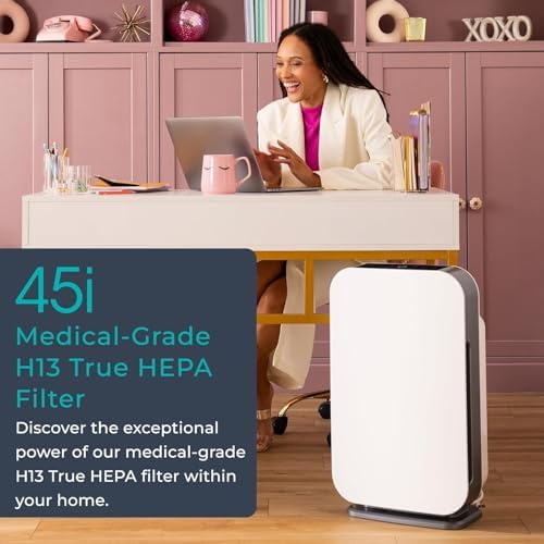 Alen Air Purifier BreatheSmart 45i HEPA with Odor Filter for Large Rooms up to 1900 Sq  Ft    Perfect for Bedrooms & Home Offices   Captures Dust   White
